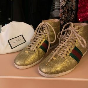 Bright Super Gold Gucci Glitter Sneakers MSRP $595